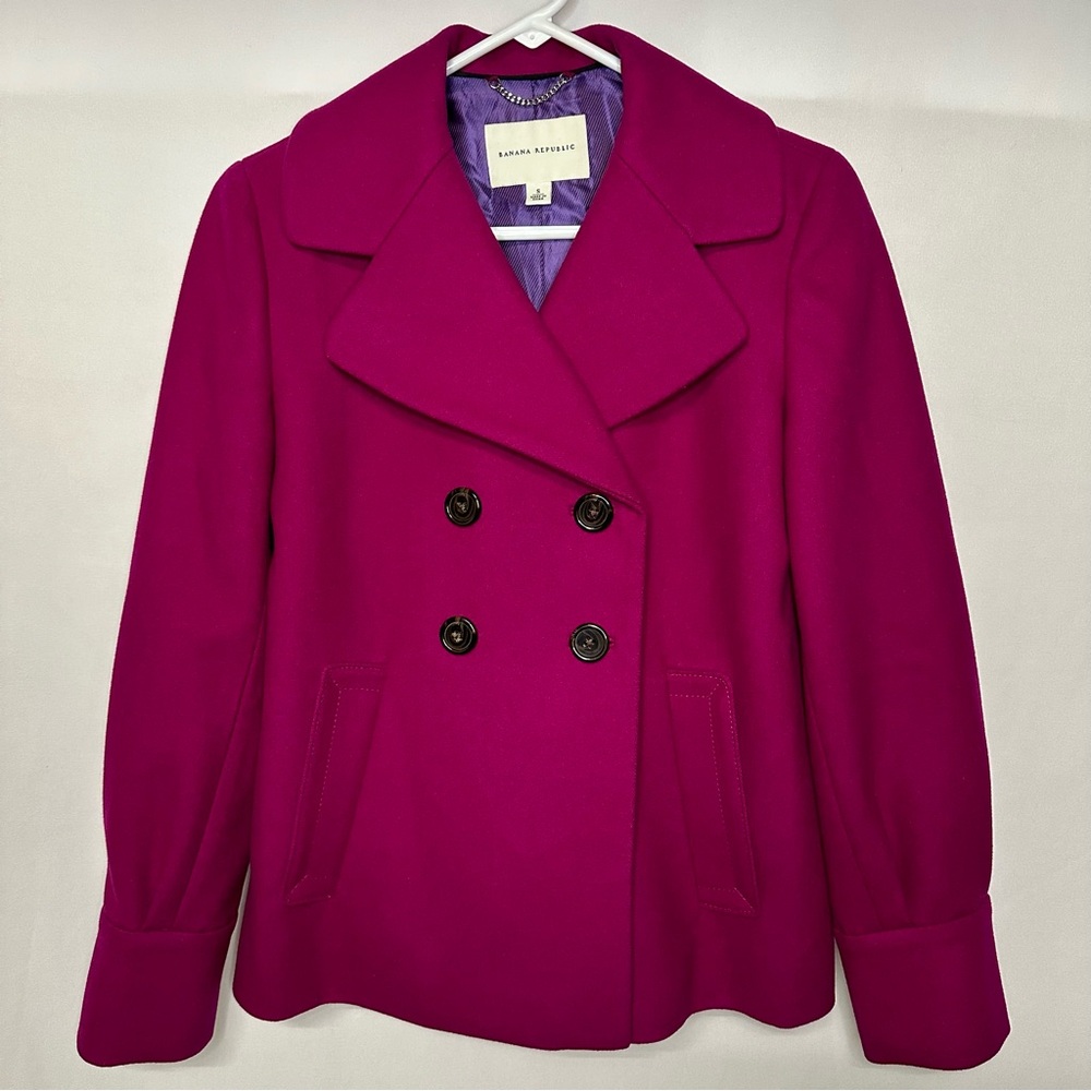 Banana Republic Wool Blend Double Breasted Pea Coat Magenta Pink Women’s Size S